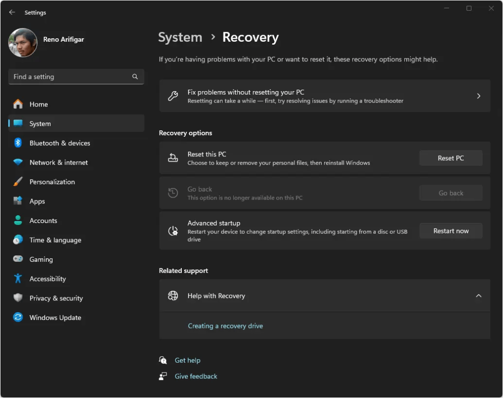 Reset this PC on Windows 11 - RenoArifigar.com