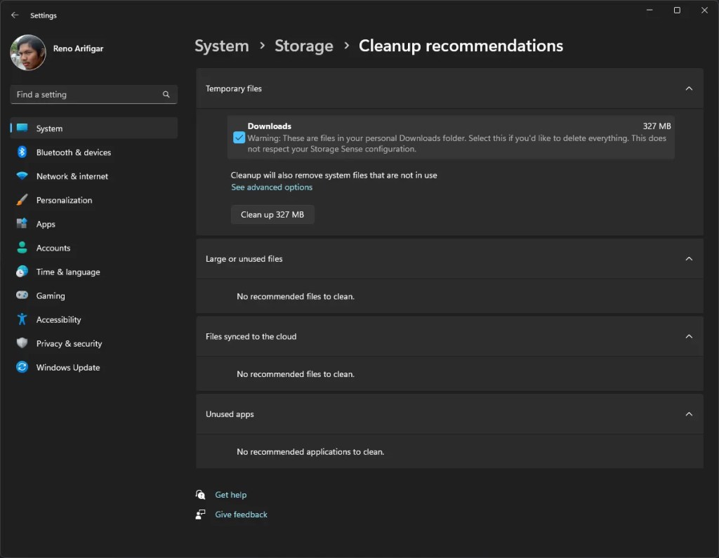 Cleanup Recommendations Windows 11 - RenoArifigar.com