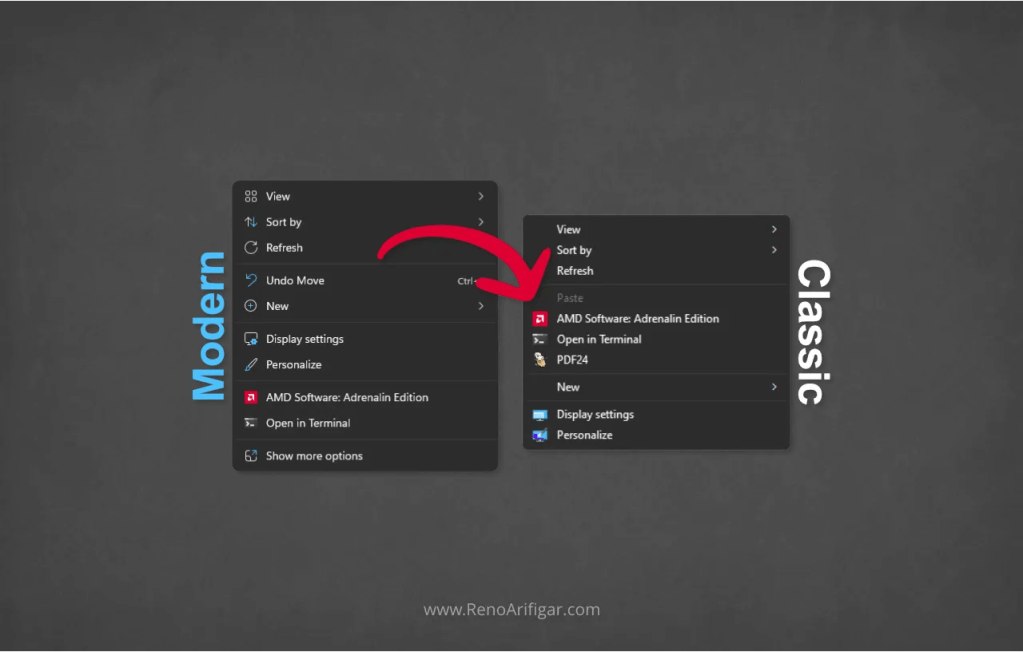 Mengembalikan Menu Klik Kanan Klasik di Windows 11 - RenoArifigar.com