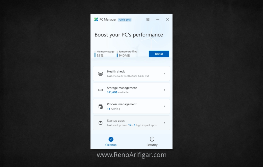 Microsoft PC Manager, CCleaner Resmi dari Microsoft - RenoArifigar.com