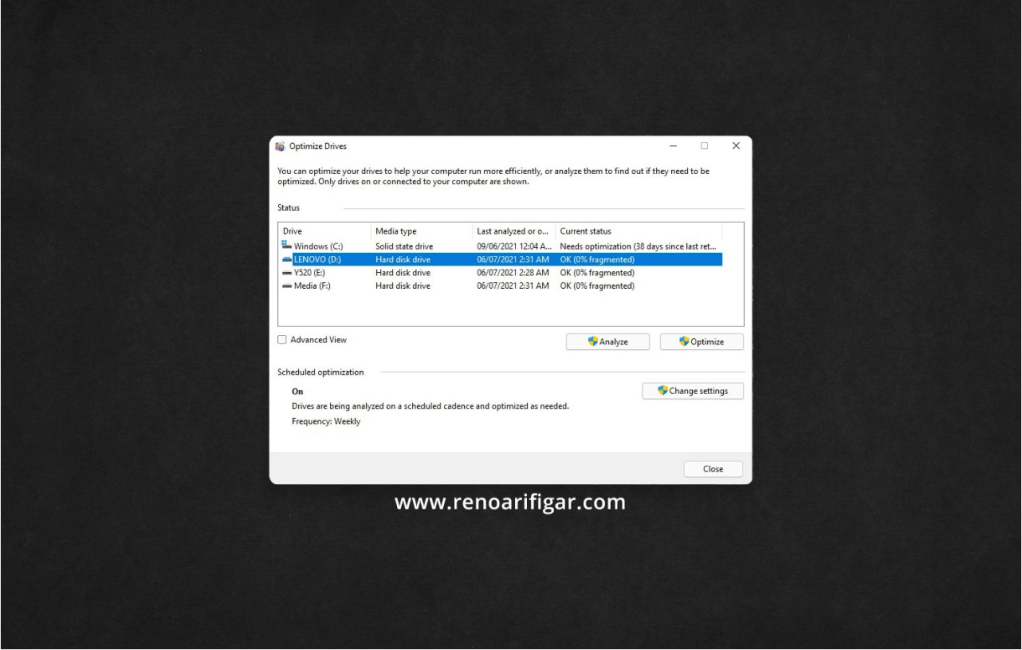 Disk Defragment untuk Mempercepat & Merawat Hard Disk Drive (HDD) - RenoArifigar.com