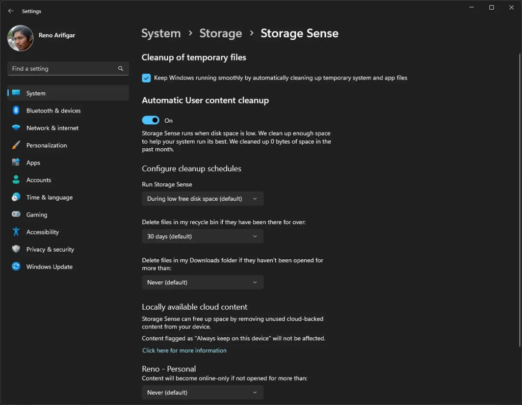 Windows 11 Storage Sense - RenoArifigar.com