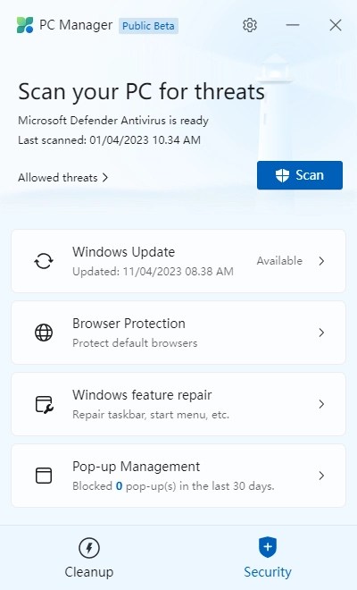 Microsoft PC Manager Security Feature - @RenoArifigar