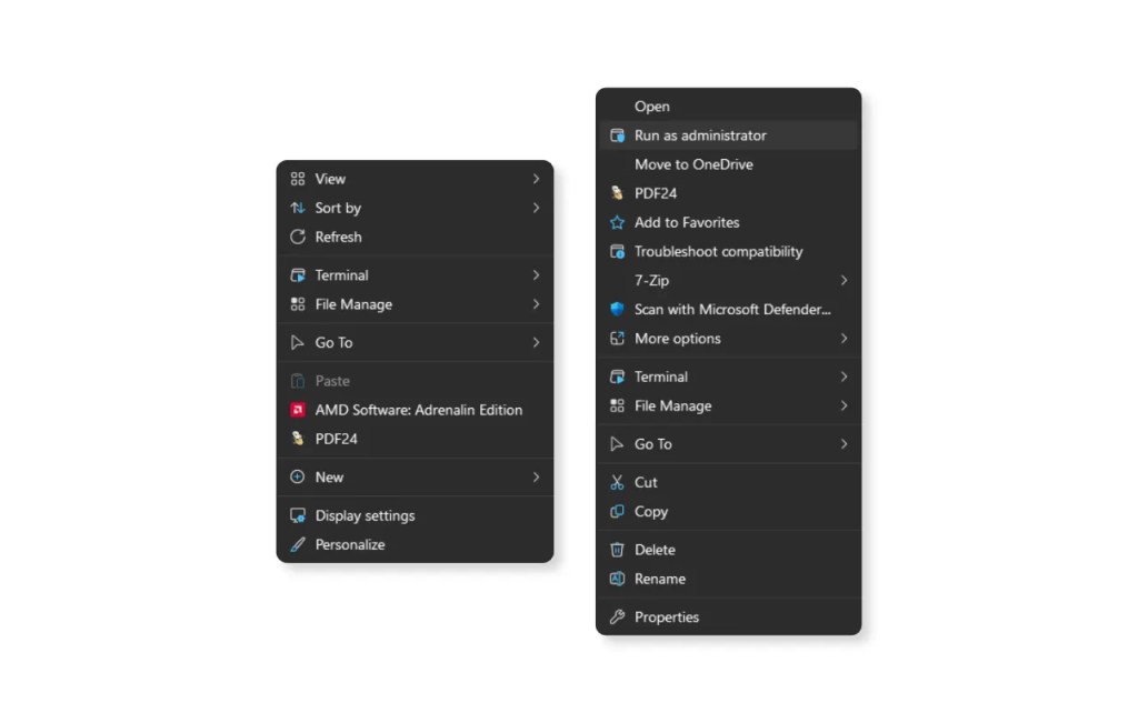 Tampilan Context Menu dari Nilesoft Shell pada Desktop dan File Executable - RenoArifigar.com